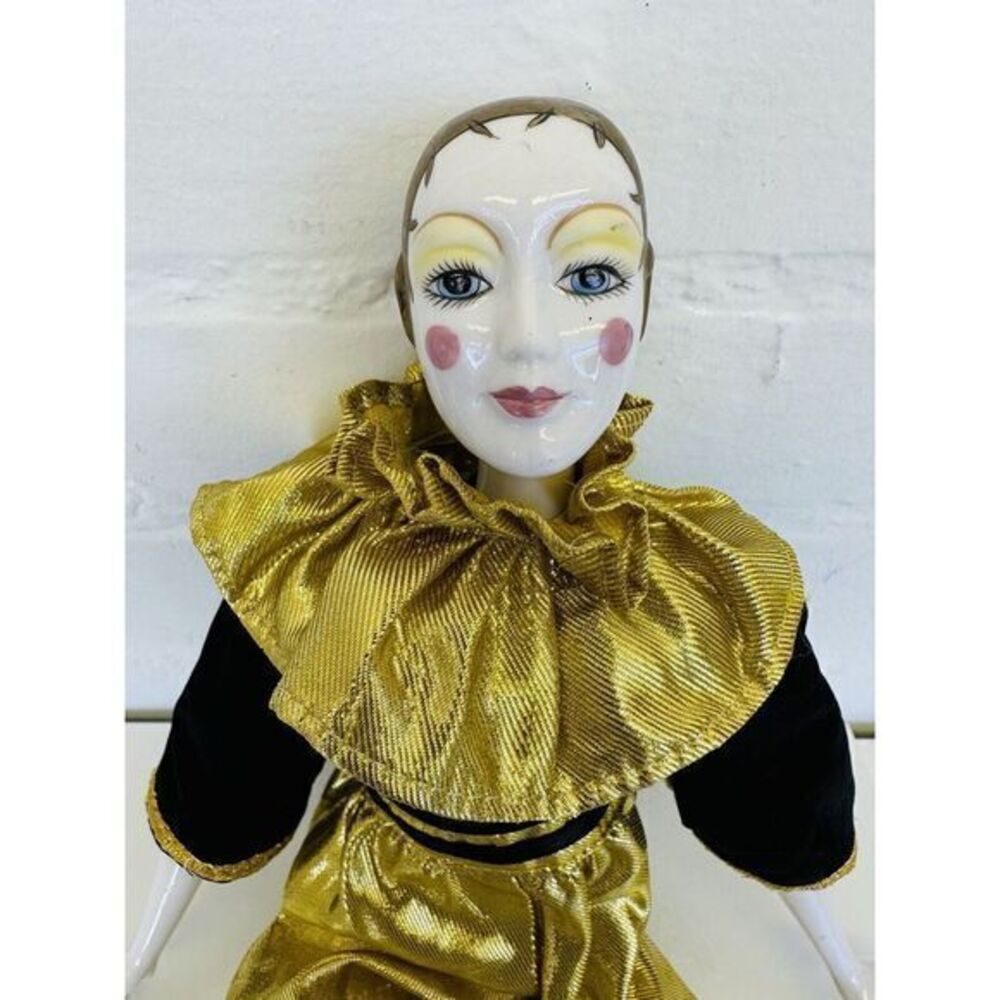 Victoria Impex Corp Collectible Black & Gold‎ Porcelain 16.5" Clown Jester Doll - Picture 2 of 16